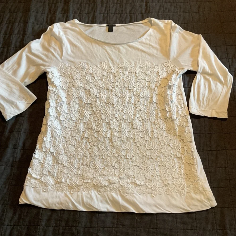 J Crew Womens‎ White Floral Lace Front 100% Cotton 3/4 Sleeve Top Small 65154